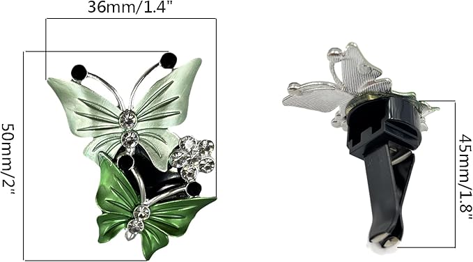 4 Pack Butterfly Car Air Fresheners Vent Clips Cute Air Conditioning Clips Decoration Rhinestone Vent Diffuser Clips Decor (Green)