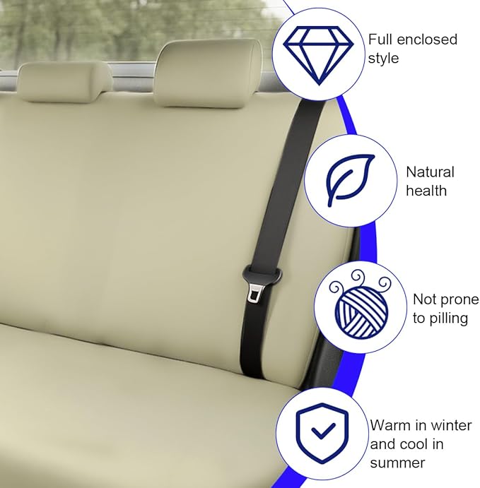 BESULEN Car Back Seat Cover, Dustproof Elastic Cloth Vehicle Rear Seat Bench Protector for Pets Kids, Waterproof Stretch Automobile Interior Accessories, Universal for Sedan Truck SUV (Beige)