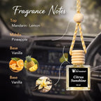 Car Freshener Set with Wooden Lid, Hanging Air Freshener for Car Mirror, Multi-Use Home and Auto Fragrance Diffuser, 10ml Bottles, 3 Pack (Citrus Sunshine)