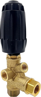 Annovi Reverberi VRT3R-310 Unloader, Black Spring, 4500 PSI, 10.5 GPM, Adjustment Knob, Pressure Gauge Inlet, Brass