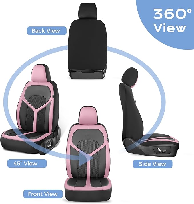 FLORICH Car Seat Covers Front Seat, Universal Seat Cover 2 Seats, Automotive Seat Covers with Mesh Leather, Waterproof Car Seat Protector, Breathable Car Seat Cushion for Most Car SUV Truck Pink