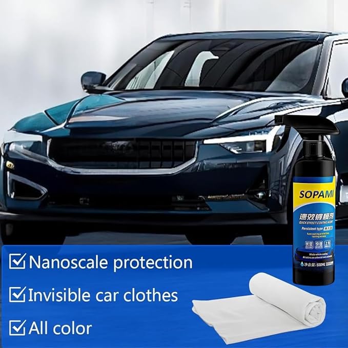 Sopami Car Coating Spray,Quick Effect Coating Agent,Quickly Coat Car Wax,Car Scratch Wax Polish Spray Waterless Wash,Oil Film Emulsion Glass Cleaner with towel (3 pcs)