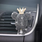 Handmade Bling Rhinestone Bear Car Air Freshener Cute Ornaments Car Vent Clips Accessories Perfume Clip Aromatherapy Diffuser Fragrance Cotton Pad Car Interior Decoratio Women Girl (Black)