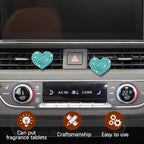 2PCS Heart-Shaped Car Vent Clip with Rhinestone, Car Vent Accessory, Bling Heart Charm Air Conditioning Outlet Clip, Auto Diffuser Air Freshener Charm for Women Girls (Lake Blue, Heart)