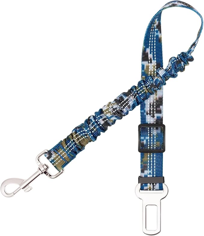 Dog Seat Belt for Car - Adjustable Dog Car Safety Harness, Elastic Cushioning Seatbelt Leash, Reinforced Metal Buckle Anti-Tangle Design, for Small and Medium Pets (Camouflage Blue)