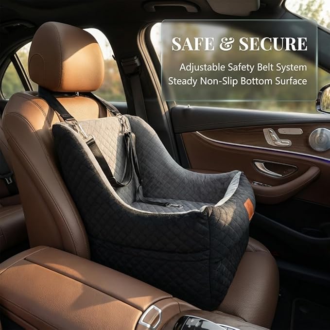 Dog Car Seat for Medium Dogs – Premium Pet Booster Seat with Two Pet Safety Belts, Detachable Washable Cover Non-Slip Base, Portable Dog Travel Seat for Road Trips & Daily Errands Up to 35lbs