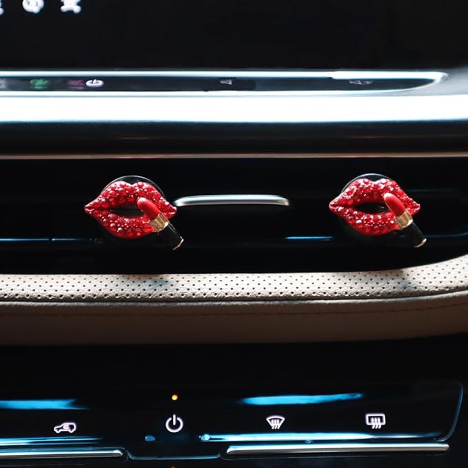 4pcs Red Car Vent Clips Air Freshener Dazzling Lips Lipstick Girly Car Decor Accessories for Women Bling Car Interior Decorations Refillable Diffuser