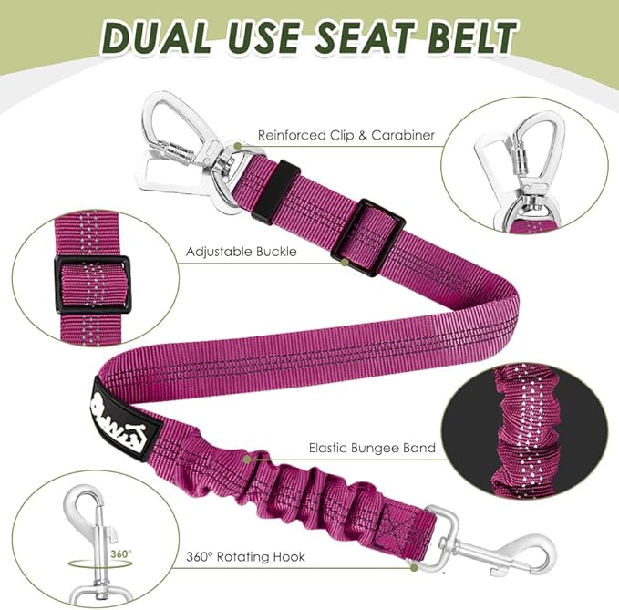 Lukovee Dog Seat Belt for Car, Adjustable Dog Car Harness for Large Medium Small Dogs, Soft Padded & Breathable Mesh Dog Seatbelt with Car Strap and Carabiner (Rose,S)