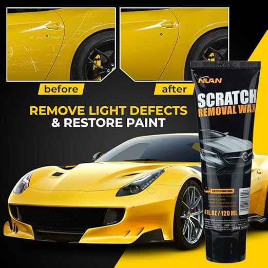 NUAN 2PCS Car Scratch Remover Wax, Universal Premium Polishing Compound for Deep Scratches, 4 fl oz (120 ML), with Sponge and Cloth, Black
