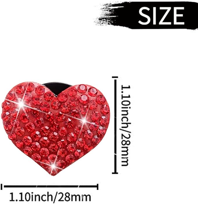 8 Pcs Bling Heart Air Freshener Vent Clips - Crystal Heart Rhinestone Car Decoration, Cute Car Accessories for Women Girls (Red)