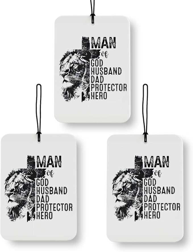 Christian Gifts for Men Car Air Freshener 3 Pcs, Dad Husband Man of God Inspirational Lion Decor for Cars Closet Drawer Books Accessories Gifts