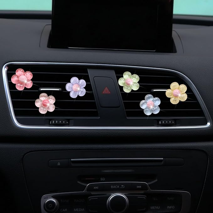 6Pcs Multicolor Pentapetal Flower Car Accessories for Women, Flower Cars Air Vent Clips Air Conditioner Outlet Decoration Car Interior Decor Charm, Air Fresheners Interior Accessories