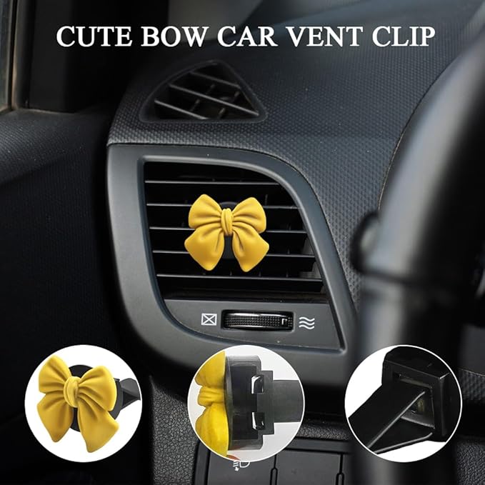6PCS Bow Car Air Vent Clips, Cute Car Air Freshener Outlet Vent Clip, Coquette Bow Car Diffuser Perfume Clip, Universal Auto Air Conditioning Accessories for Women Girls (Yellow, 6PCS)