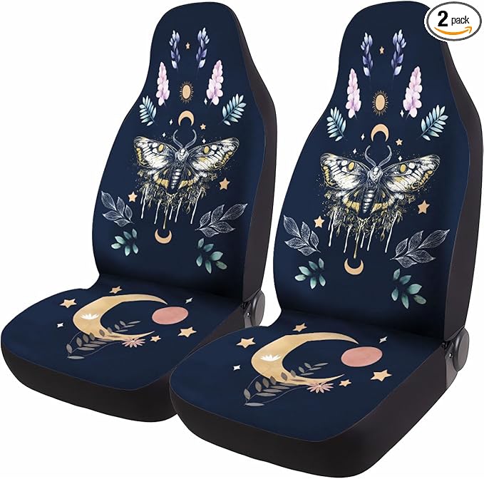GENANY Luna Moth Car Seat Covers Set of 2, Breathable Front Seat Covers for Truck Sedan SUV, Boho Car Accessories, Boho Themed Gift for Women