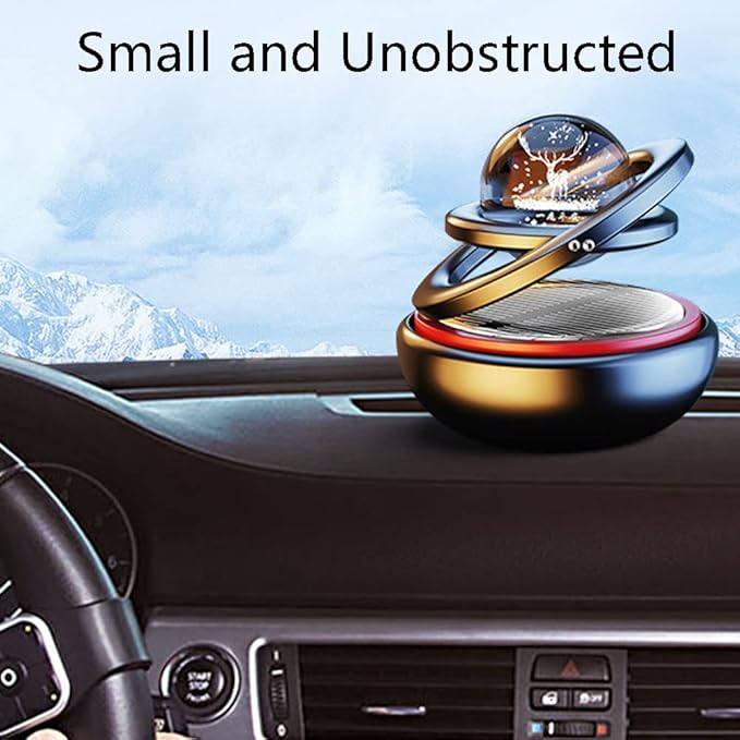 Solar Energy 360° Interstellar Suspension Car Fragrance,Car Solar Power Air Freshener,Creative Car Double Ring Rotating Auto Air Freshener (Red)