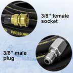 POHIR Power Washer Hose 125FT, High Pressure Washer Hose with 3/8'' Quick Connector, Steel Wire Braided Hose with 2 Quick Connect Kits Compatible M22 14 mm, Hose for Pressure Washer 4200 PSI