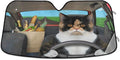 Cat Driving Car Windshield Sun Shade Fun Animal Cool Foldable UV Ray Sun Visor Protector Sunshade to Keep Your Vehicle Cool (55" x 27.6")