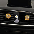 Bling Sunflower Air Vent Clips, 2 Pcs Golden Sunflower Car Air Fresheners Vent Clips Car Diffuser Diamond Decoration Interior Decor Cute Accessories for Women Girls + Mask Hook