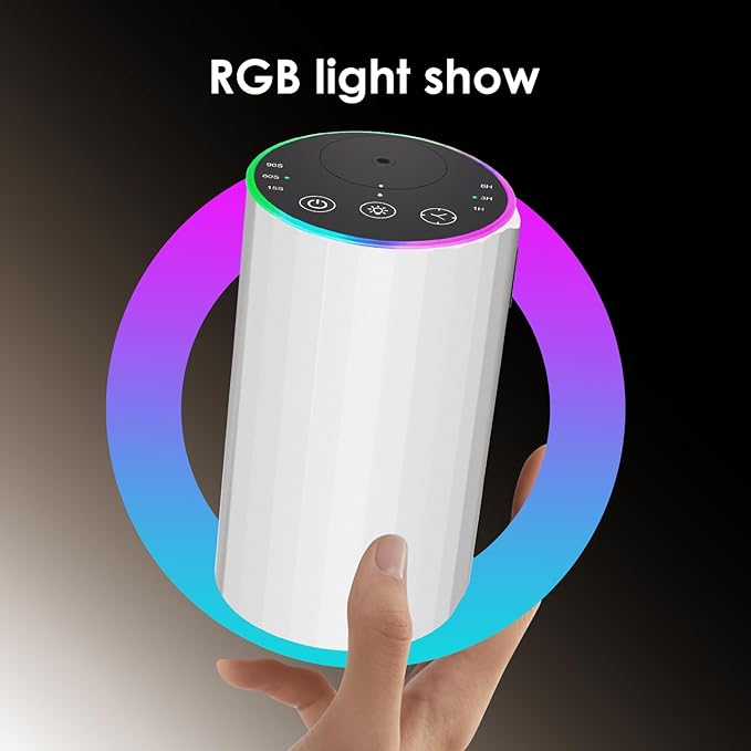 Waterless Essential Oil Diffuser, 7 Colors LED Light, Battery Powered Mini Scent Air Machine, Aromatherapy Mist Diffuser for Home Room Car Office (2452white)