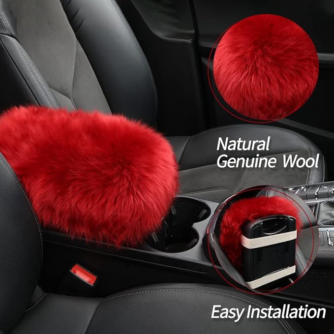 Sheepskin Armrest Cover Auto Center Armrest Cover Car Soft Console Pad, Fluffy Wool Auto Center Console Cover for Most Car Arm Rest Decoration Protector 9 x 14 Inch (Long Wool, Black)