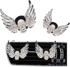 Goth Car Accessories,2pcs Bling Angel Wings Skull Car Air Fresheners Vent Clips,Silver Spooky Skeleton Decor for Teens,Horror Dashboard Decorations,Refillable Diffusers
