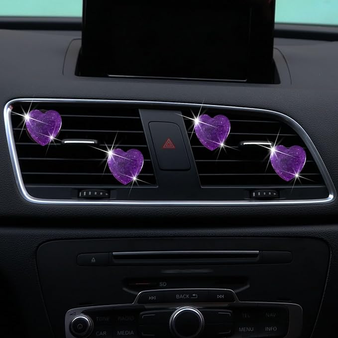 4 Pcs Heart Air Vent Clips, Cute Heart Car Air Fresheners Vents Clips Funny Cars Diffuser Vent Clips Car Interior Decor Charm Cute Cars Accessories,Decoration for Women (Purple)
