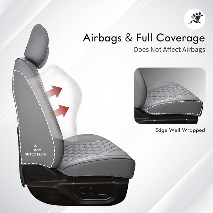 Huidasource Tacoma Front Truck Seat Covers Fit for 4th Gen Toyota Tacoma 2024-2026 All Cab SR, SR5, Limited, TRD Sport/Off-Road, Trailhunter Front Row, Nappa Leather Seat Cover (Front Pair/Gray)