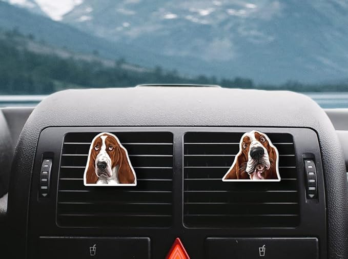 WIRESTER Set of 2 Fresh Scented Car Air Freshener Vent Clip, Decorative Accessories, Interior Decoration for Cars - Basset Hound Dogs, Cat Dog Sweet Kiss, Winking Golden Retriever Dogs