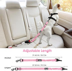 SlowTon Dog Seat Belt for Car, Adjustable 3 in 1 Dog Seatbelt with Elastic Bungee Buffer, Nylon Heavy Duty Dog Car Harness Reflective Safety Tether Leash with Latch Hook Clip Pink