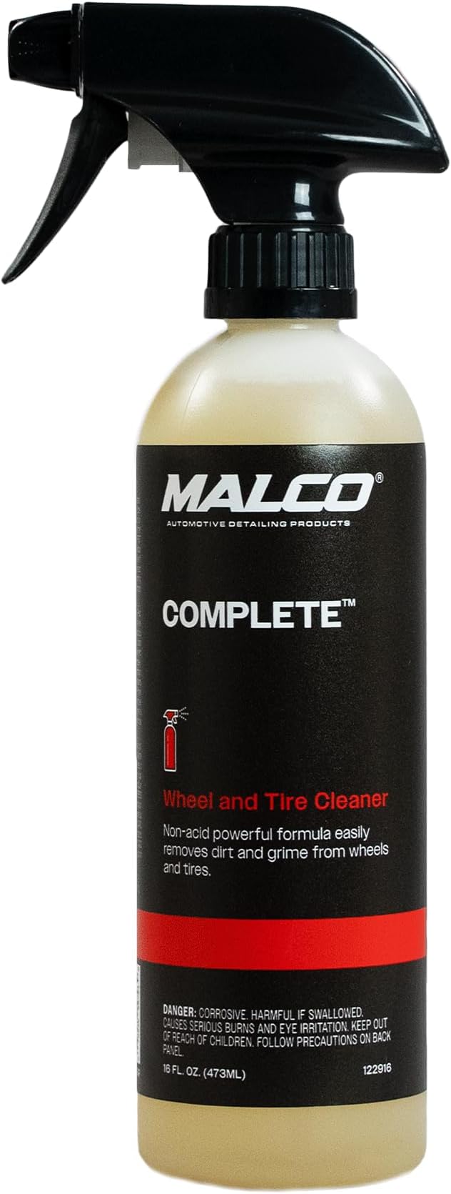 Malco Complete Wheel & Tire Cleaner – Fast Acting, Non-Acid Formula/Removes Dust, Grease, Oil, and Dirt from Entire Wheel / 16 oz. (122916)