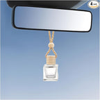 4 PCS Hanging Car Air Freshener, Empty Clear Glass Bottle Pendant Essential Oil Diffuser with Wooden Cap, 8ml Refillable Aromatherapy Bottle Perfume Ornament for Most Vehicles (Square)