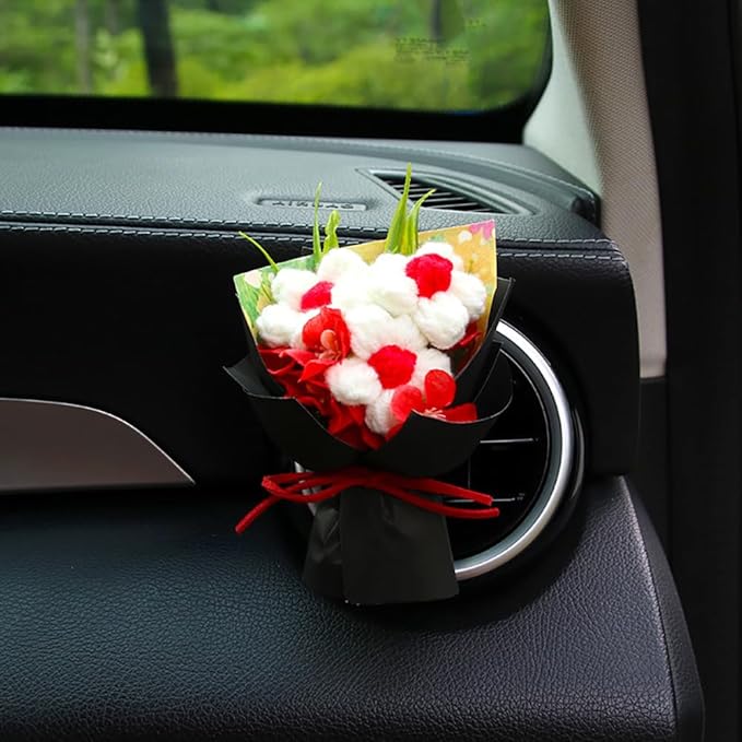 Mini Daisy Bouquet Car Vent Clip Air Freshener, Small Artificial Flowers Car Accessories, Reusable Essential Perfume Diffuser with Lemon & Blank Pad, Dashboard Yarn Floral Decor, Gift for Car(Style I)