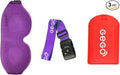 GEGO Premium Travel Kit, Sleep Mask 3D Contoured Eye with Soft Memory Foam, Luggage Tag Waterproof Resistant and Strap with Lock for Luggage TSA Approved (Sleep Mask Purple/Luggage Tag Red)