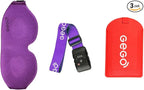 GEGO Premium Travel Kit, Sleep Mask 3D Contoured Eye with Soft Memory Foam, Luggage Tag Waterproof Resistant and Strap with Lock for Luggage TSA Approved (Sleep Mask Purple/Luggage Tag Red)