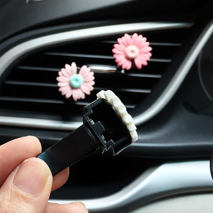 2 Pieces Daisy Flower Air Vent Clip Cute Car Air Freshener Clip Boho Car Air Outlet Decorations Charm Car Inter Decor Accessories for Girls Women