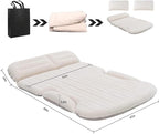 KMZ SUV Air Mattress Thickened and Double-Sided Flocking Travel Camping Bed with 2 Pillows & Pump Dedicated Mobile Cushion Inflatable Bed for SUV Trunk and Rear Seat (Beige and Coffee)