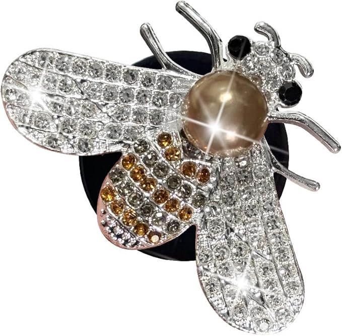 White Silver Bee Car Air Vent Clips,Bling Rhinestone Car Air Fresheners Vent Clip,Cute Aromatherapy Diffuser Car Vent Clip Interior Decoration Charm Accessories for Girl Women