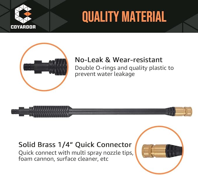 Pressure Washer Gun with Extension Wand & 5 Spray Nozzle Tips, M22-14mm & M22-15mm Fitting Replacement for Ryobi, Karcher, Powerstroke, Greenworks, Husky, Raptor Blast, Electric Power Washer