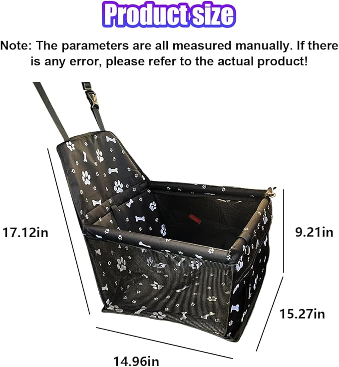 Pet Car Seat, Breathable & Waterproof Oxford Dog Car Booster Seats with Seat Belt and Mesh Window, Portable Foldable Travel Look Out Bag for Small Medium Dogs & Cats (Black, 1PC)