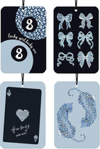 Retro Blue Leopard Car Air Freshener 4Pcs, Blue Black Cheetah Print Car Accessories Interior, Lucky 8 Ball Bows Girly Mirror Decor Hanging, Coquette Bows Air Freshener for Women Cars (Vanilla)