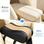 Car Armrest Cushion, Soft Memory Foam Leather Vehicle Armrest Pillow with Storage Bag, Multifunctional Automotive Interior Center Console Arm Rest Pad, Universal for Most Vehicles (Beige)
