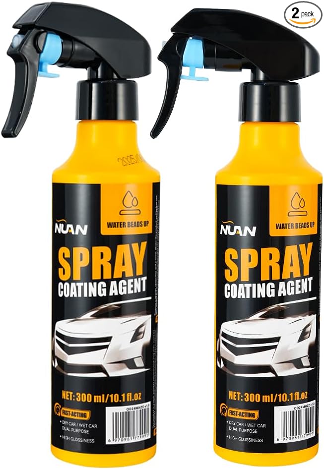 NUAN 2-Pack Nano Hydrophobic Ceramic Coating, 300ml Car Coating Spray Kit,Easy-to-Spray Auto Paint Protection, Includes Microfiber Cloth for Vehicle Shine & Protection
