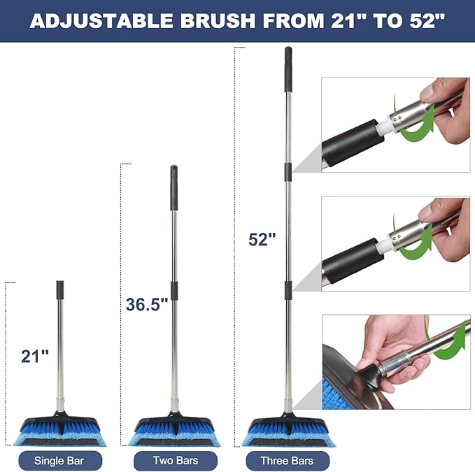52" Car Wash Brush with Long Handle | Built-in Rubber Squeegee & Rubber Bumper | Lightweight extendable Handle | Soft Bristle Brush for Car, RV, Boat, Solar Panel, Deck Washing