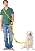 Hands Free Dog Leash & Car Seatbelt, 5.9-9.5ft Crossbody Dog Belt with Dual Soft Handles, Shock-Absorbing, 360° Clip, Reflective Design for Walking, Running, Hiking, Travel.(Yellow)