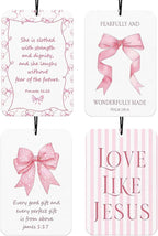 Pink Christian Car Air Freshener Hanging 4Pcs, Girly Coquette Bows Car Accessories Interior, Bible Verses Rearview Mirror for Cars, Cute Car Accessories Freshie for Women Girls (Lavender)