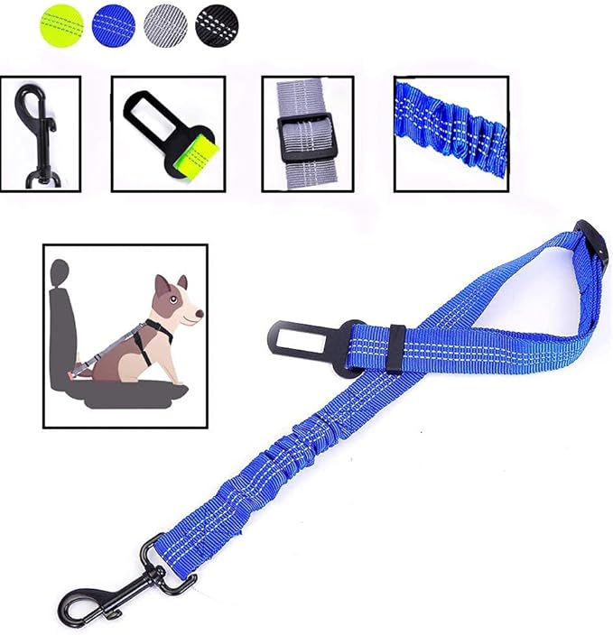3 Colors Dog Safety Seat Belt,Quality Polyester Fabric,Adjustable,360° zinc Alloy Buckle,with Elastic,High Strength,Wear-Resistant and Durable,Easy to Install,Easy to Wash(Blue)