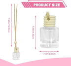 5 pcs Car Hanging Empty Glass Perfume Bottles Pendant Bottle, DIY Air Freshener Pendant, Empty Clear Glass Essential Diffuser Oil Aromatherapy, Glass Bottle Decor (Cylindrical)
