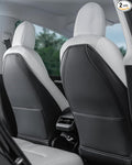 Leather Seat Back Protector Designed for Tesla Model Y Model 3 Model S/X Accessories(Includes 2025 Model Y & 2024-2025 Model 3 Highland), Wear-Resistant Kick Mats with Organizer Pocket, Set of 2