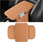 Car Armrest Cushion Pad, Leather Vehicle Center Console Cover with 2 Storage Bags, Non-Slip Automotive Interior Arm Rest Seat Box Cover Accessories, Universal for SUV RV Sedan (Orange)