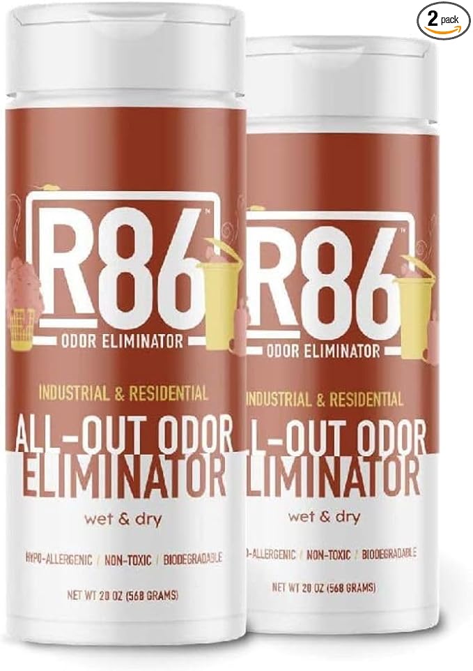 R86 Industrial All-Out Odor Eliminator, Removes Dead Animal Odor, Skunk Odor, Urine, Poop, Musty Basement & More – Natural Formula, Use Wet or Dry, Biodegradable